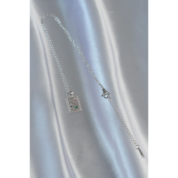 316L Çelik Zincir Gümüş Renk Renkli Zirkon Taşlı Vintage Kolye