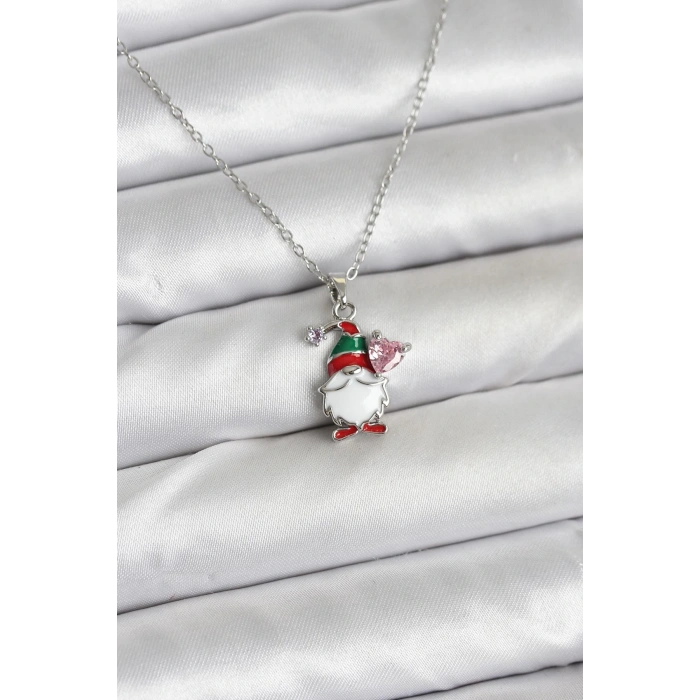 316L Çelik Zincir Gümüş Renk Yılbaşı Teması Kadın Kolye
