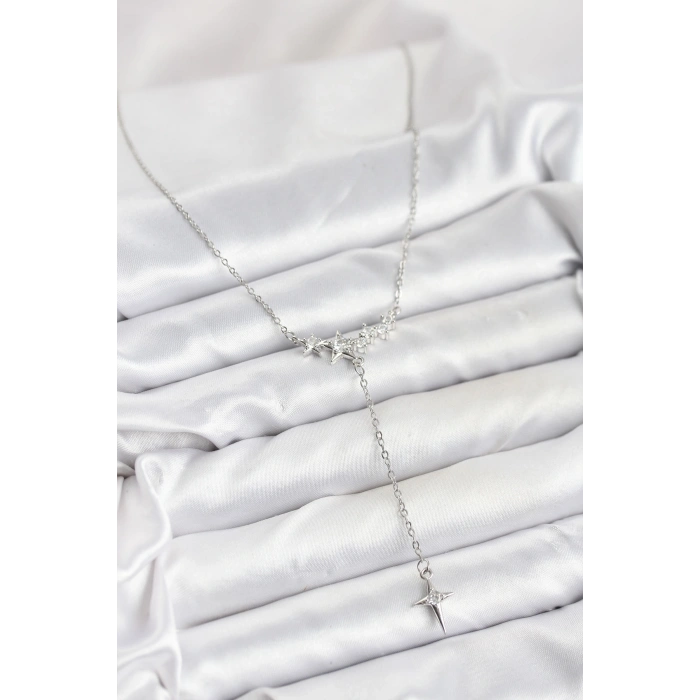 316L Çelik Zincir Gümüş Renk Yıldız Model Y Kadın Kolye
