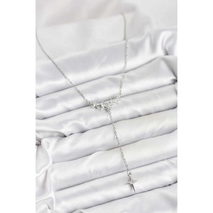 316L Çelik Zincir Gümüş Renk Yıldız Model Y Kadın Kolye