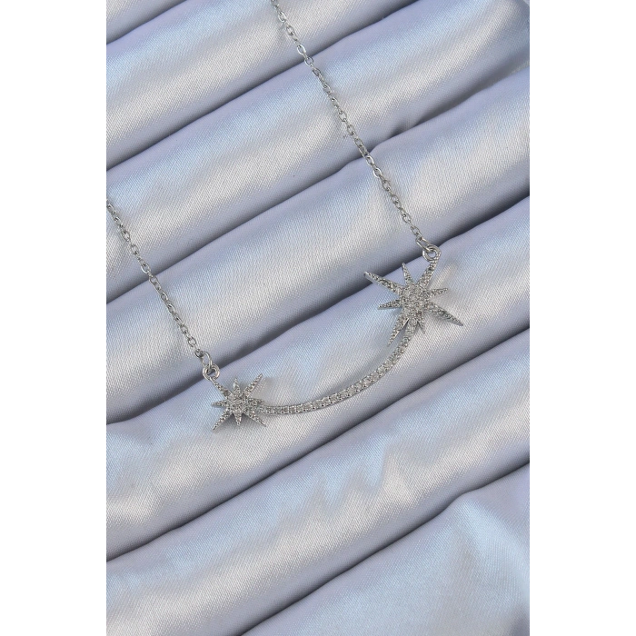 316L Çelik Zincir Gümüş Renk Zirkon Taşlı Kutup Yıldızı Kolye