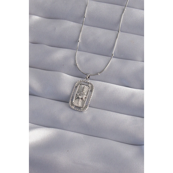 316L Çelik Zincir Gümüş Renk Zirkon Taşlı Tarot Kolye