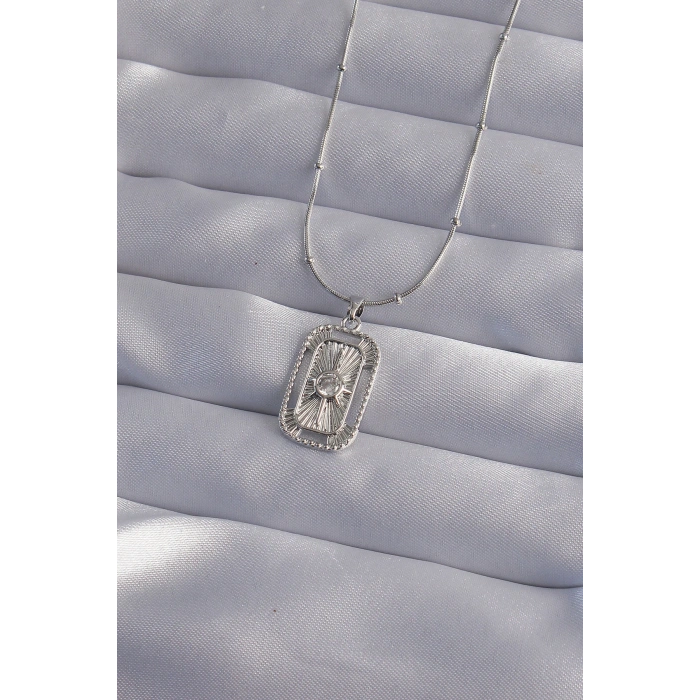 316L Çelik Zincir Gümüş Renk Zirkon Taşlı Tarot Kolye