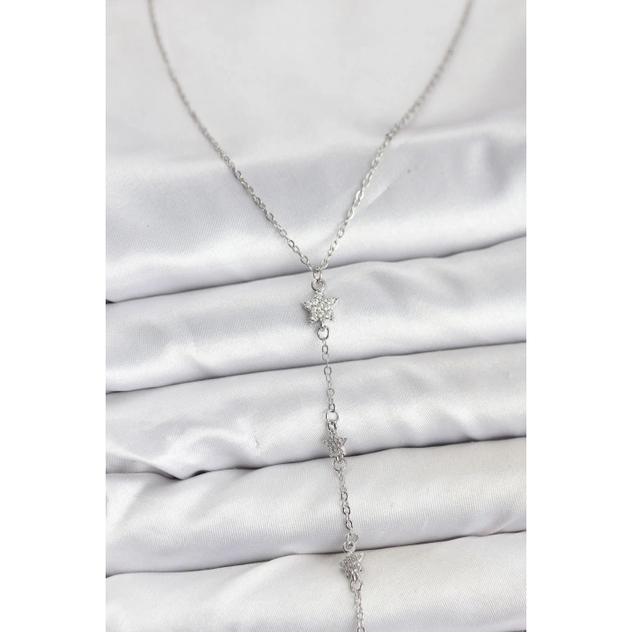 316L Çelik Zincir Gümüş Renkli Yıldız Model Kadın Y Kolye