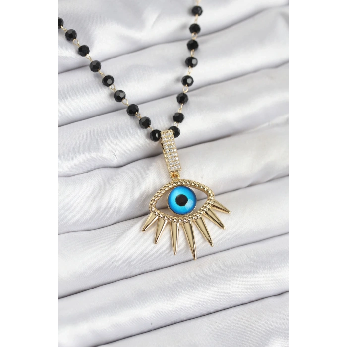 316L Çelik Zincir Kristal Boncuklu Göz Model Kadın Kolye