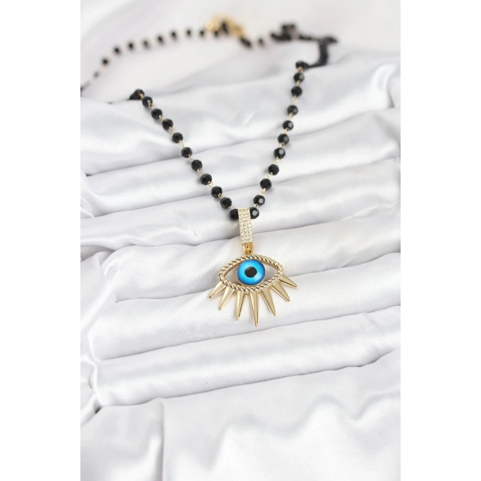 316L Çelik Zincir Kristal Boncuklu Göz Model Kadın Kolye