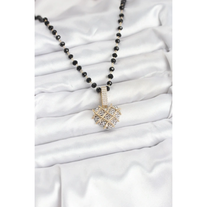 316L Çelik Zincir Kristal Boncuklu Kalpli Kadın Kolye