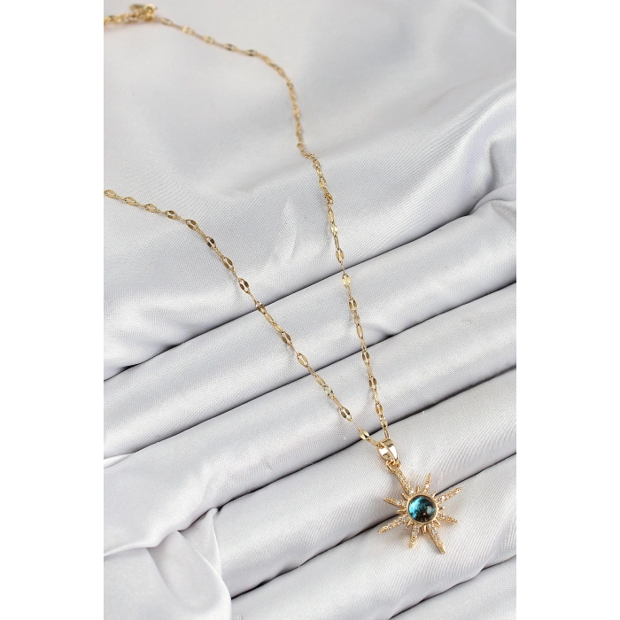 316L Çelik Zirkon Taşlı Kutup Yıldızı Model Gold Renk Kadın Kolye