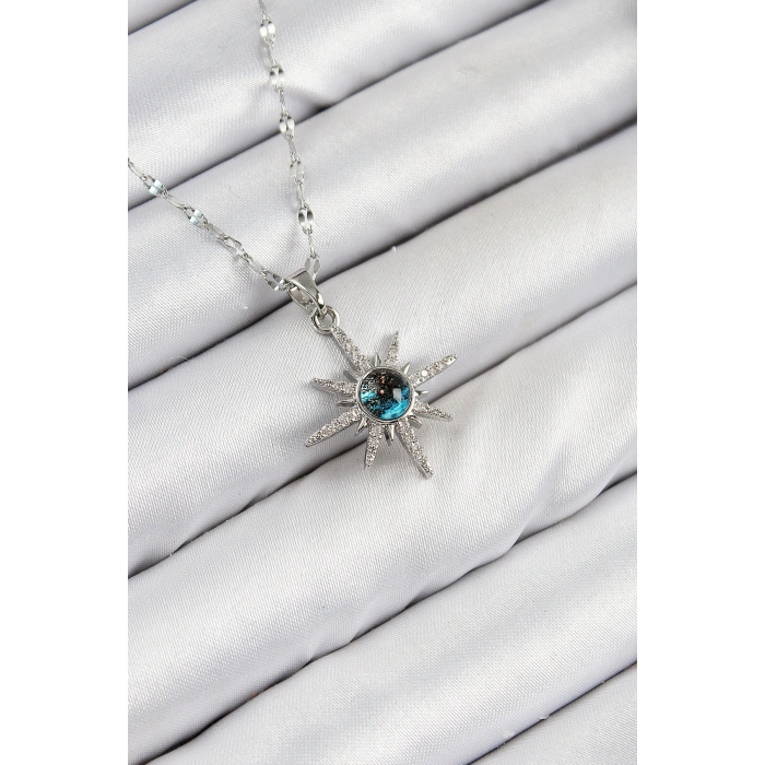 316L Çelik Zirkon Taşlı Kutup Yıldızı Model Gümüş Renk Kadın Kolye