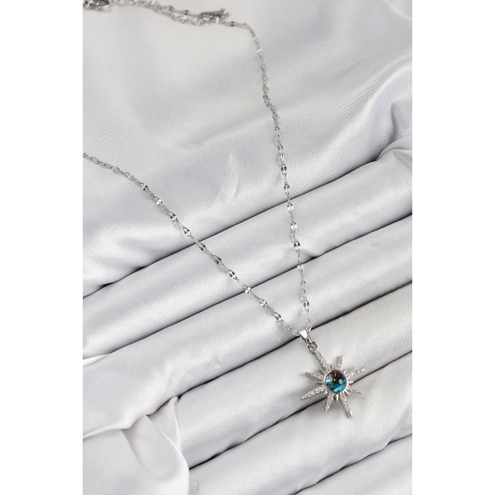 316L Çelik Zirkon Taşlı Kutup Yıldızı Model Gümüş Renk Kadın Kolye