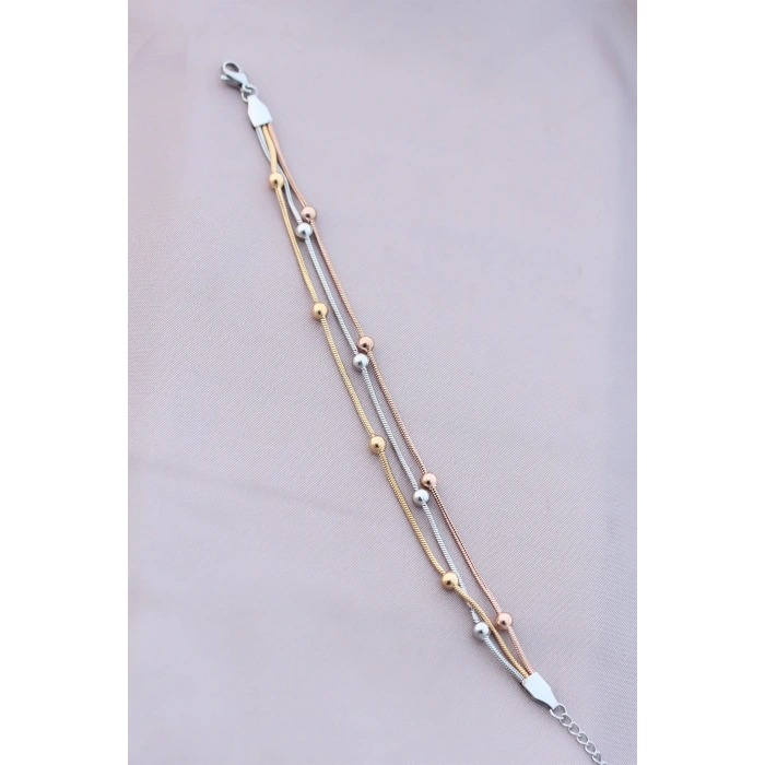 316L Kararmaz Çelik Gümüş Renk Top Zincirli Kadın Bileklik