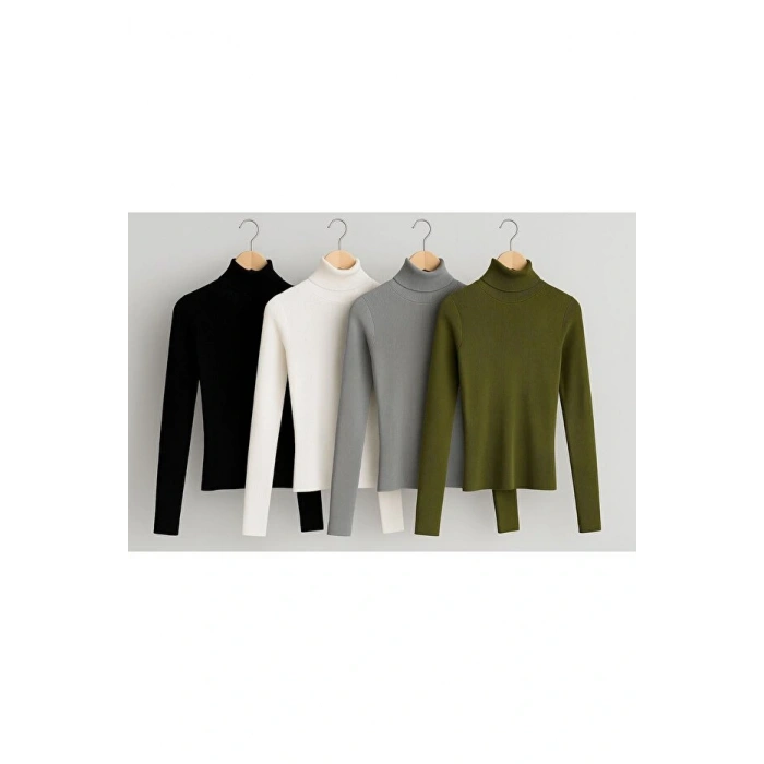 4 LÜ SET BALIKÇI YAKA KADIN KAŞKORSE İNCE KAZAK