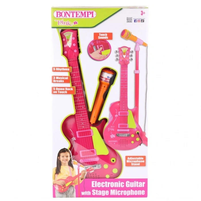 45872  Elektronik Gitar Ayaklı Mikrofon Müzik Seti Pembe -