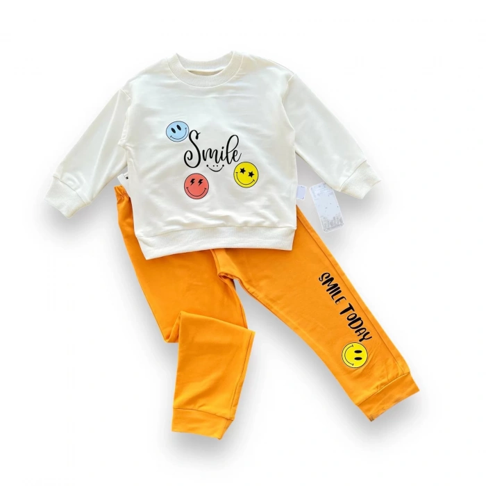 6-9-12-18 Ay Emoje Baskılı Pamuk Penye Kumaş Erkek Bebek Takımı Turuncu