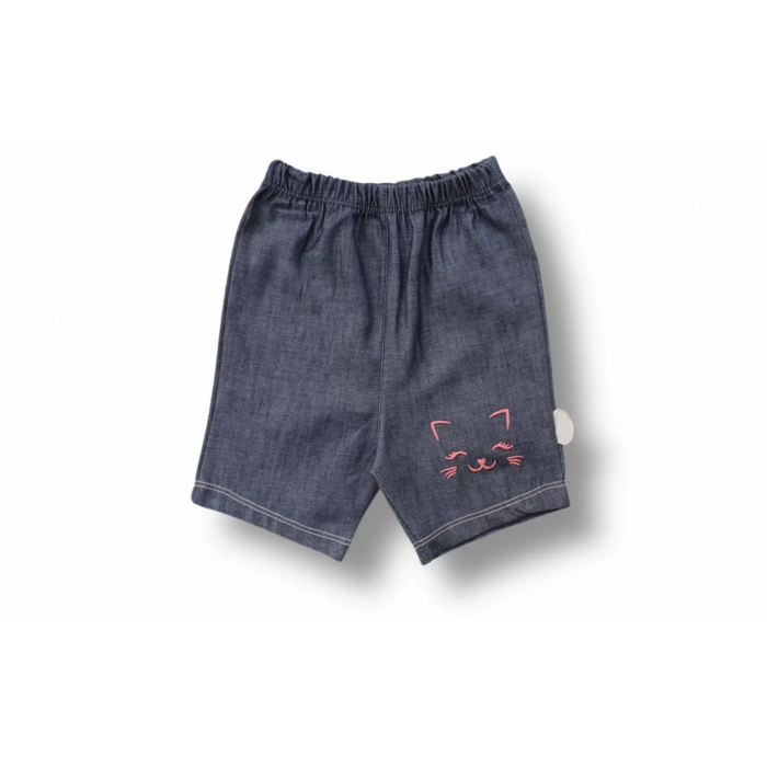 6-9 9-12 12-18 Ay Vip Kedi Baskılı Bandanalı Kısa Kollu Sweat 3Lü Kız Bebek Takımı Pudra