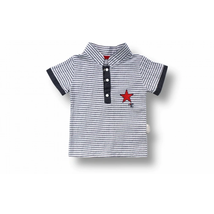 6-9 9-12 12-18 Ay Vip Yaka Şapkalı Kısa Kollu Sweat 3Lü Erkek Bebek Takımı Gri