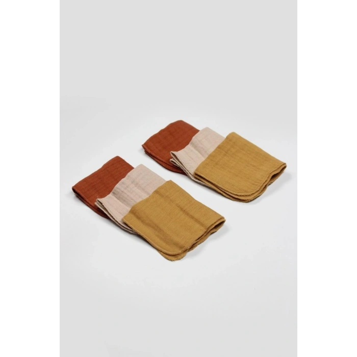6lı Müslin Mendil 20x20 cm 90106 Kiremit Bej Hardal