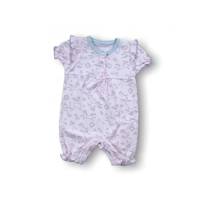 9-12 12-18 18-24 Ay Cuçan Balon Baskılı Kısa Kollu Kız Bebek Tulumu Pembe