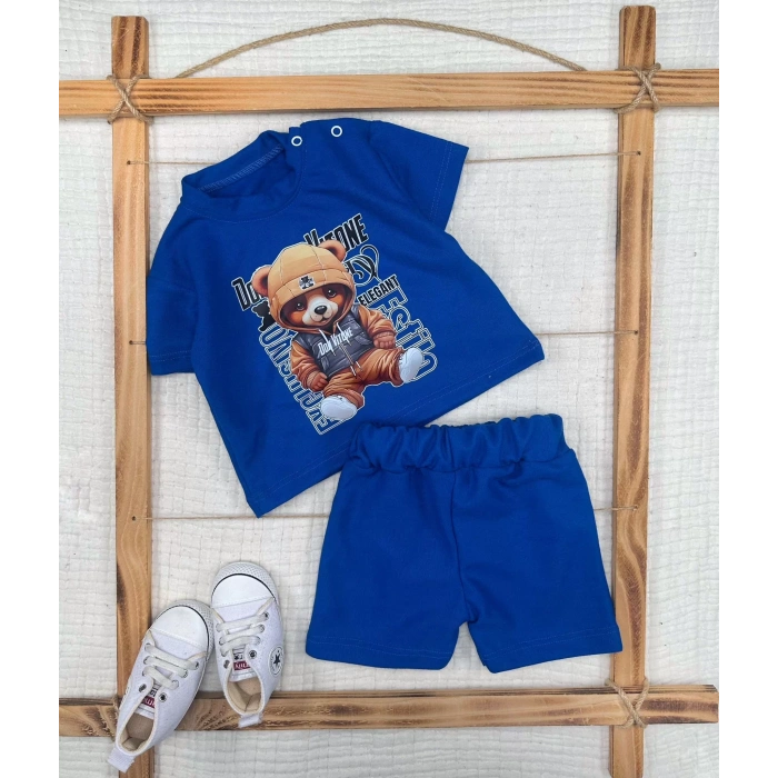 9-12-18-24 Ay Dansçı Ayıcık Baskılı Şortlu Kısa Kollu Tişört 2Li Erkek Bebek Takımı