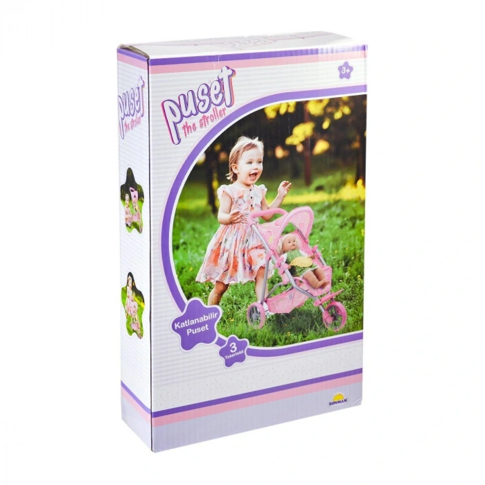 9326C Çilek Desenli, 3 Tekerlekli Ve Tenteli Oyuncak Puset -