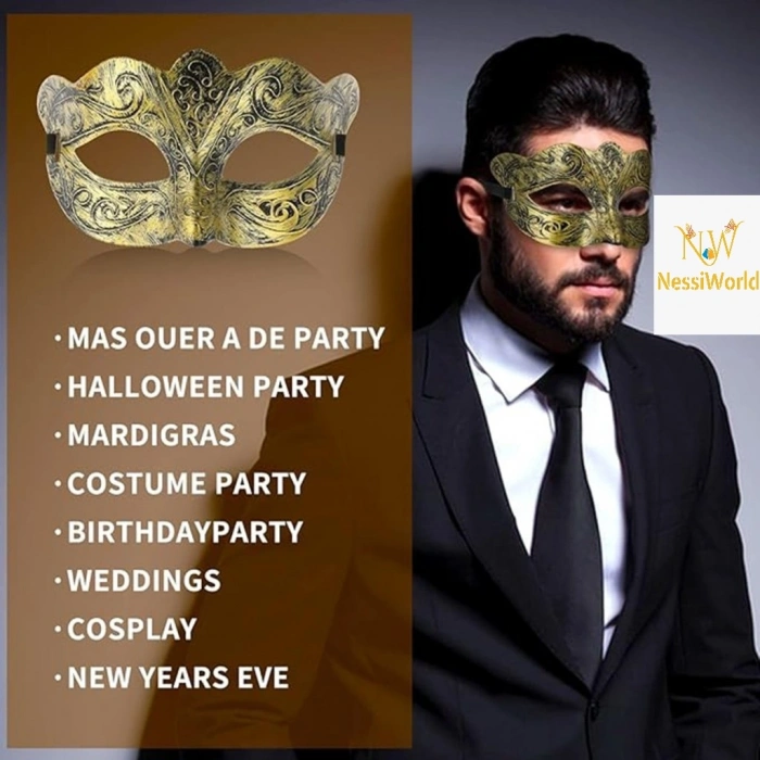 Altın Renk Eskitme Maskeli Balo Maskesi – Venedik Tarzı Parti Maskesi