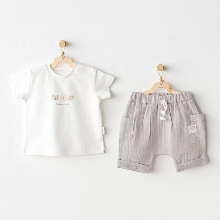 Andywawa Ac25847 Happy Animals 2Li Bebek Takım Grey