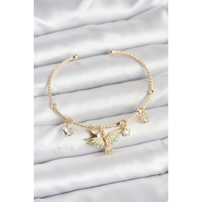 Anka Kuşu Charmlı Gold Renk Pirinç Kadın Bileklik