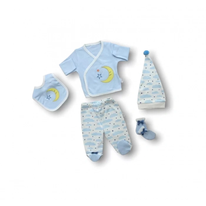 Ay Dedem Nakışlı  5Li Zıbın Takımı Hastane Çıkışı Mavi