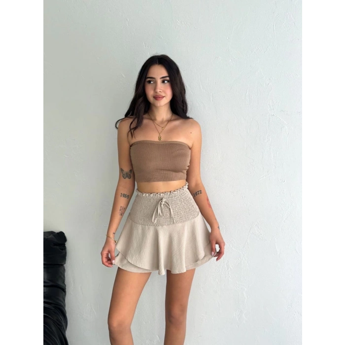 Ayrobin Şortlu Etek - Bej