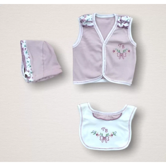 Bahar Çiçekleri Nakışlı  10Lu Zıbın Takımı Hastane Çıkışı Gül Kurusu