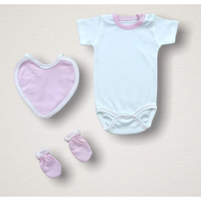 Baharın Çiçekli Kalbi Nakışlı  10Lu Zıbın Takımı Hastane Çıkışı Pembe