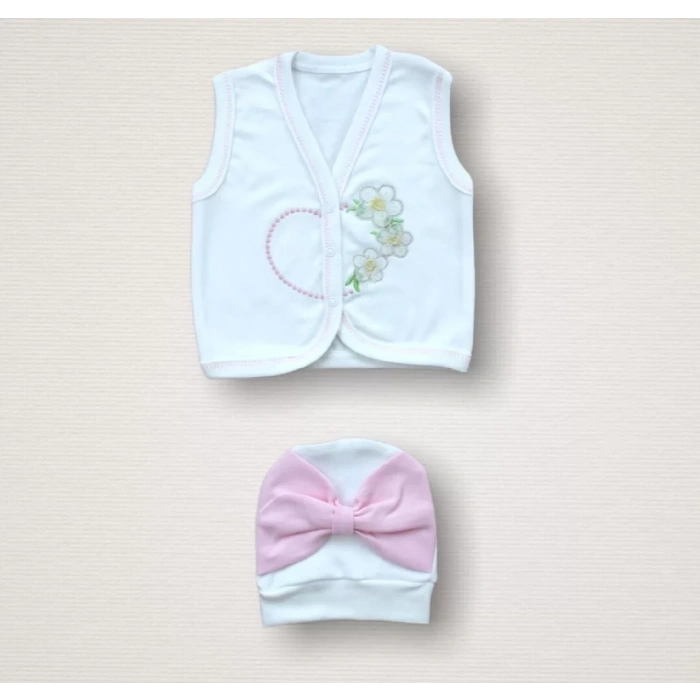 Baharın Çiçekli Kalbi Nakışlı  10Lu Zıbın Takımı Hastane Çıkışı Pembe