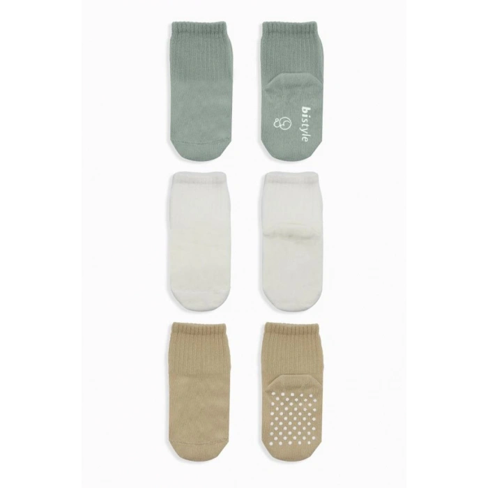 Basic Kaymaz Penye Soket Çorap 3Lü BS10107 Nil Ekru Bej