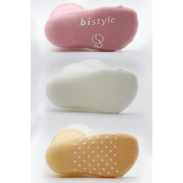 Basic Kaymaz Penye Soket Çorap 3Lü BS10107 Pudra Ekru Somon