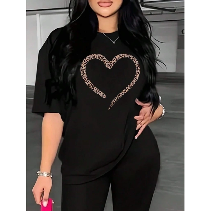 BASKILI KADIN T-SHİRT - SİYAH