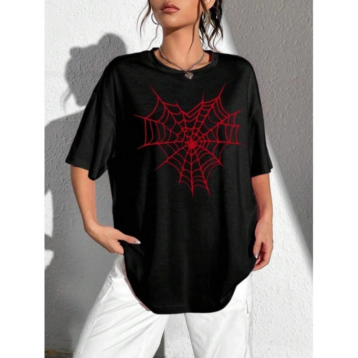 BASKILI KADIN T-SHİRT - SİYAH