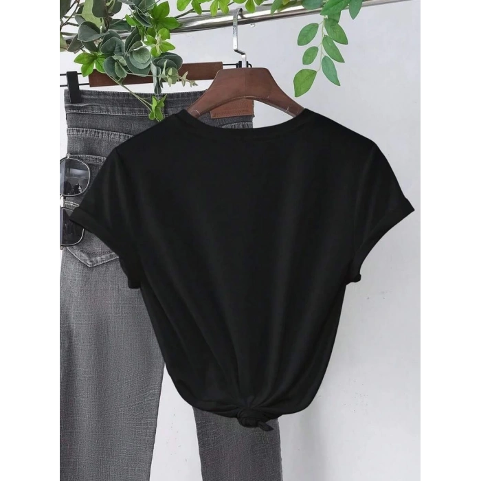 BASKILI KADIN T-SHİRT - SİYAH