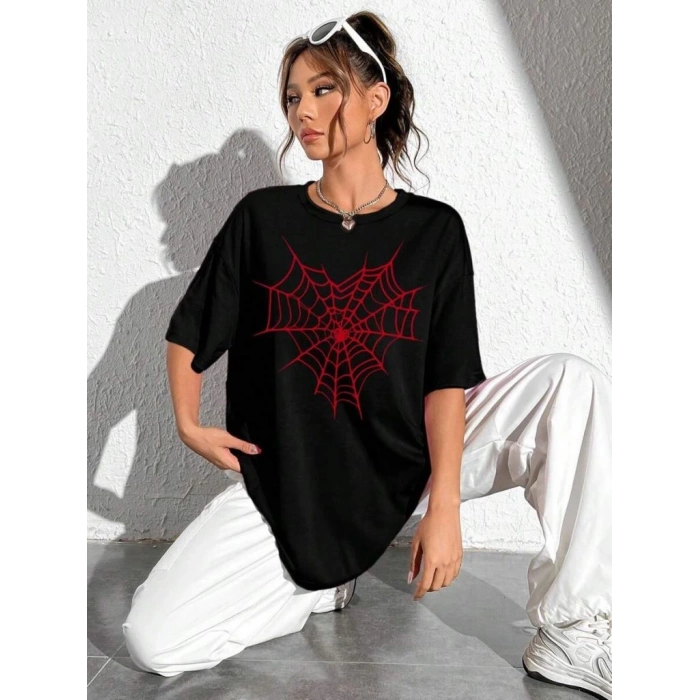 BASKILI KADIN T-SHİRT - SİYAH