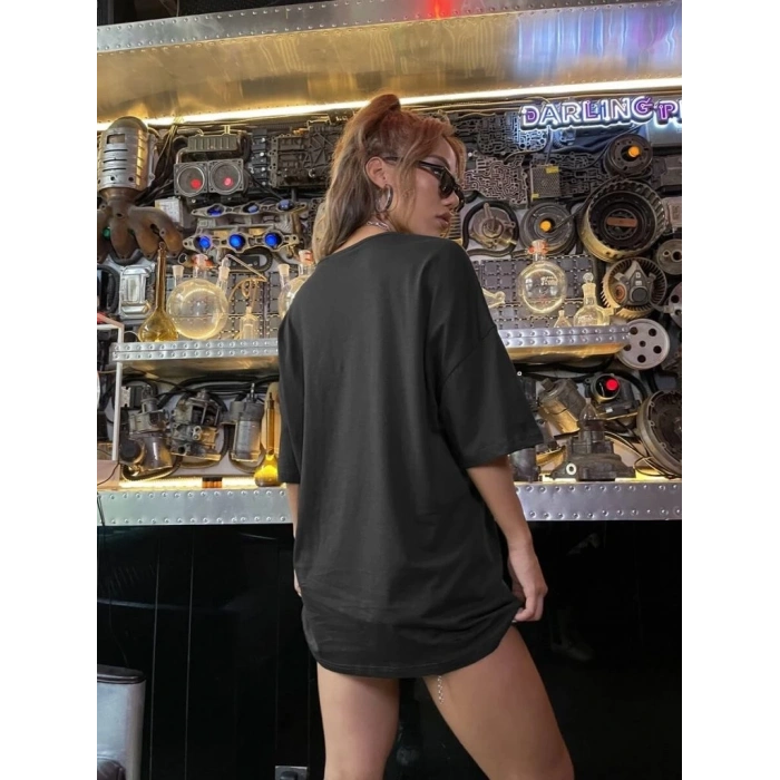 BASKILI KADIN T-SHİRT - SİYAH