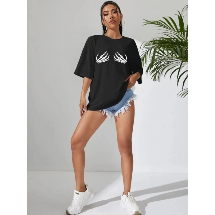 BASKILI KADIN T-SHİRT - SİYAH