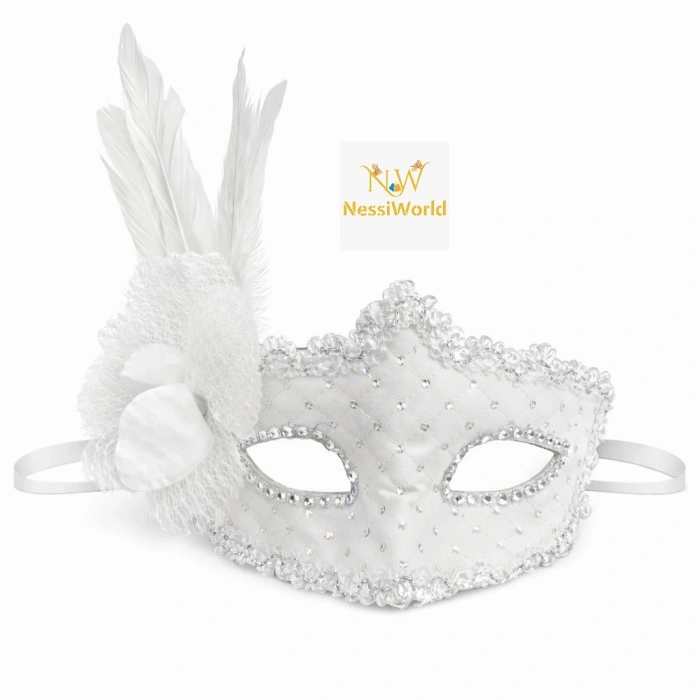 Beyaz Tüylü Venedik Lüks Balo Maskesi