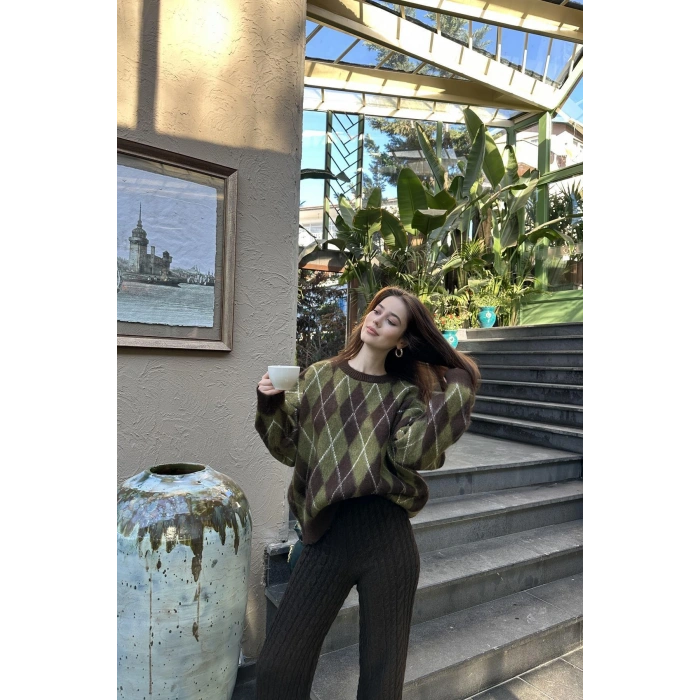 BİSİKLET YAKA BAKLAVA DESEN TRIKO KAZAK