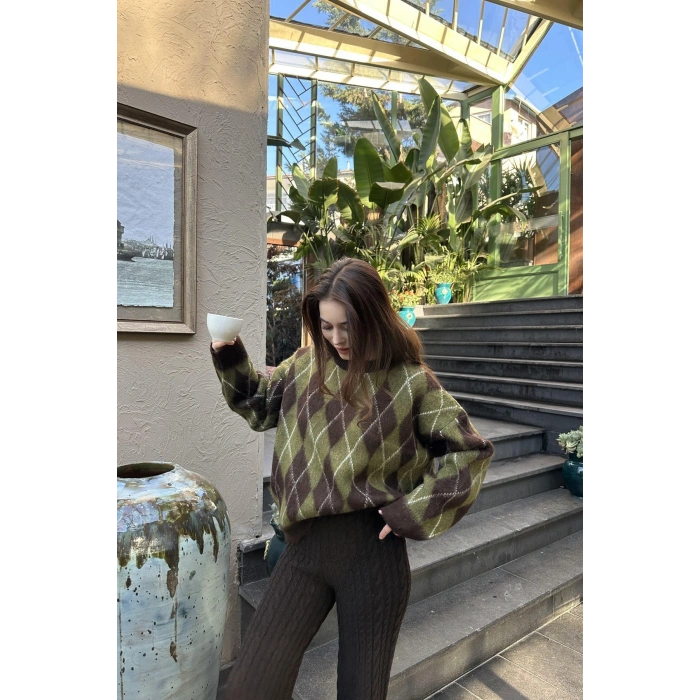 BİSİKLET YAKA BAKLAVA DESEN TRIKO KAZAK