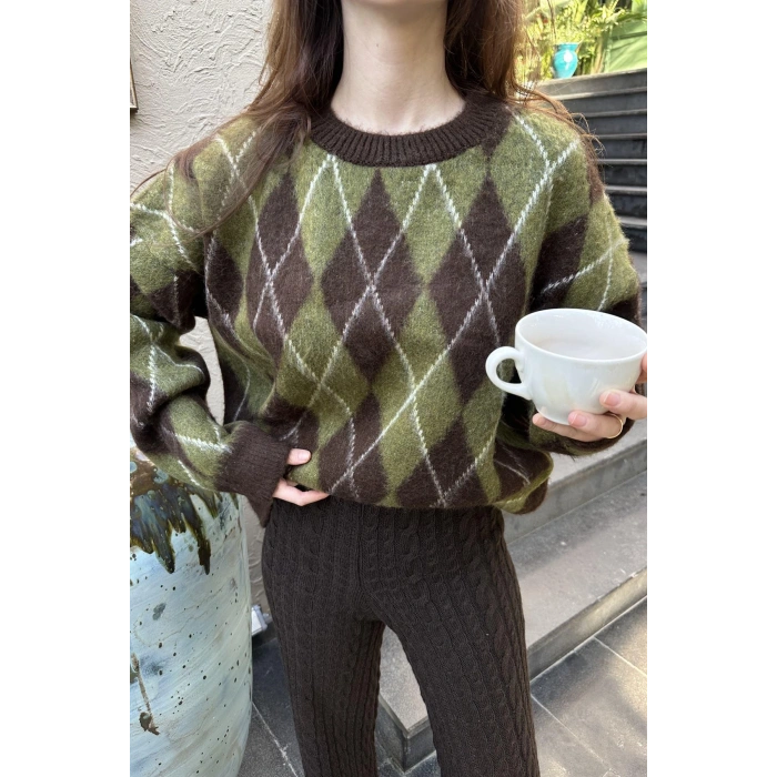 BİSİKLET YAKA BAKLAVA DESEN TRIKO KAZAK