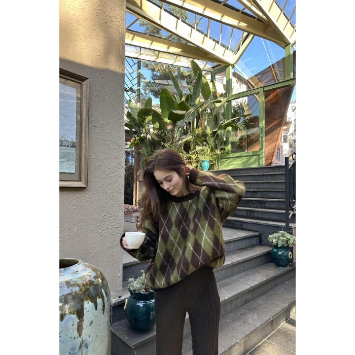 BİSİKLET YAKA BAKLAVA DESEN TRIKO KAZAK