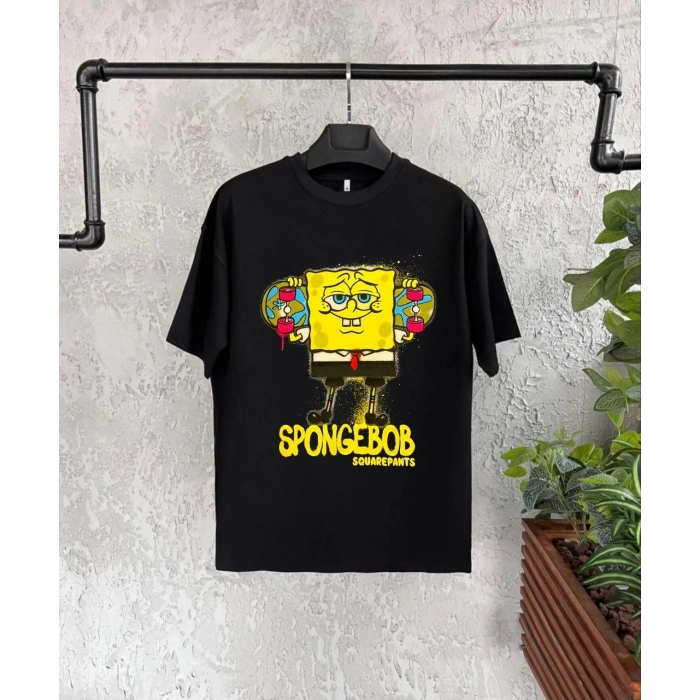 BİSİKLET YAKA KISA KOL ÇOCUK BASKILI T-SHİRT - SİYAH