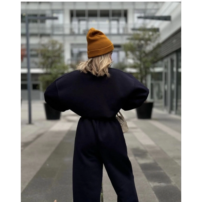 Bisiklet Yaka Üç İplik Sweat Takım - Siyah