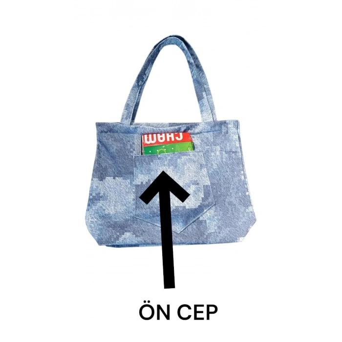 BLUJİN DESENLİ PİKNİK VE DENİZ CEPLİ FERMUARLI ÇANTA - MAVİ