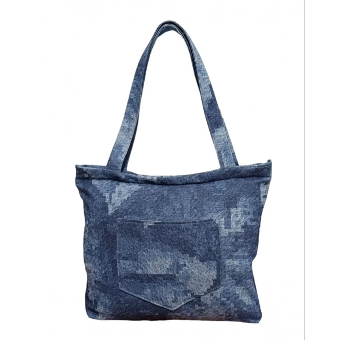 BLUJİN DESENLİ PİKNİK VE DENİZ CEPLİ FERMUARLI ÇANTA - MAVİ