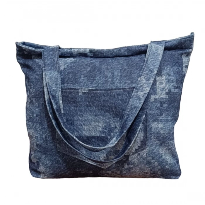 BLUJİN DESENLİ PİKNİK VE DENİZ CEPLİ FERMUARLI ÇANTA - MAVİ